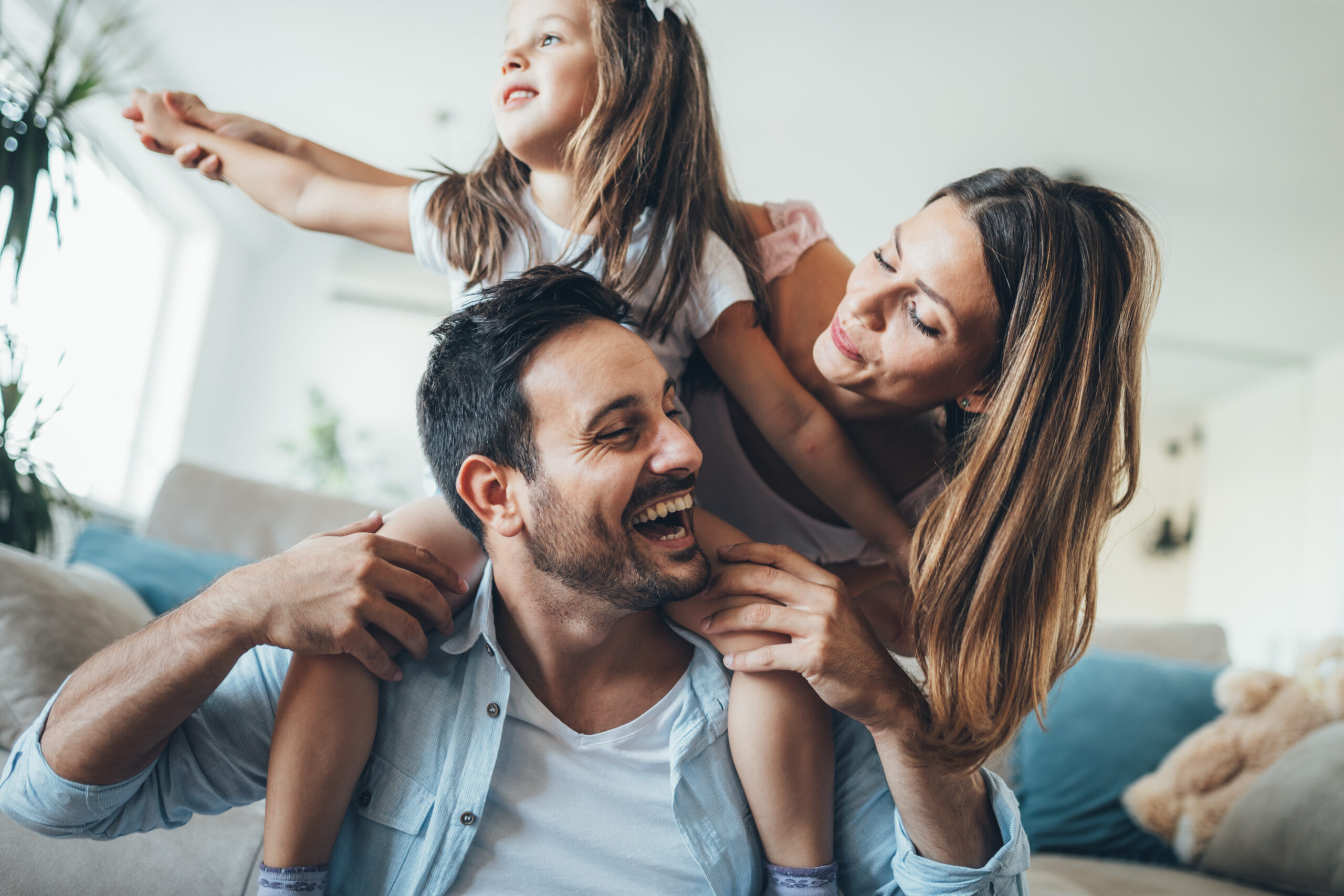 Happy family having fun time at home